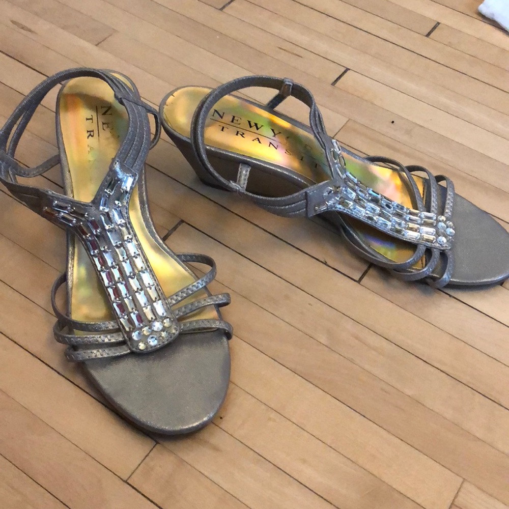 Bronze dress sandals with a small heel